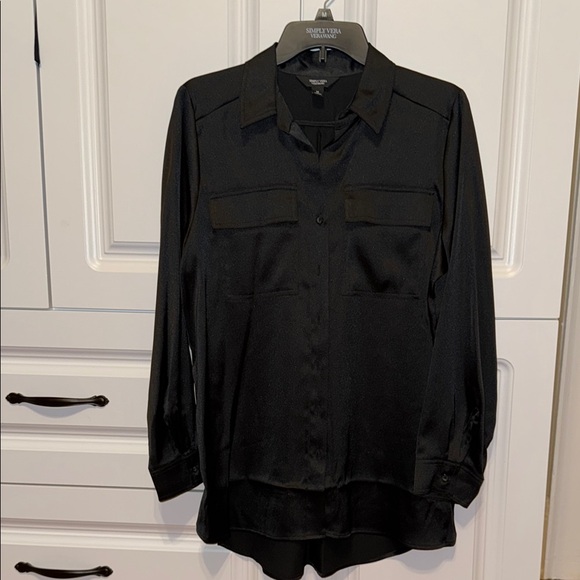 Simply Vera Vera Wang Tops - Simply Vera Wang M Silky Black Button Collared Long Sleeve Shirt Date Night